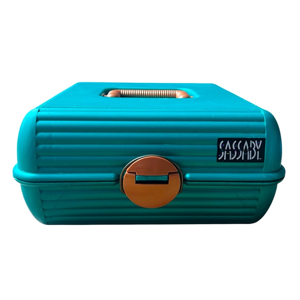 Vintage 1990s SASSABY Green/Teal Make Up Storage Case Jewelry Box‎ Organizer